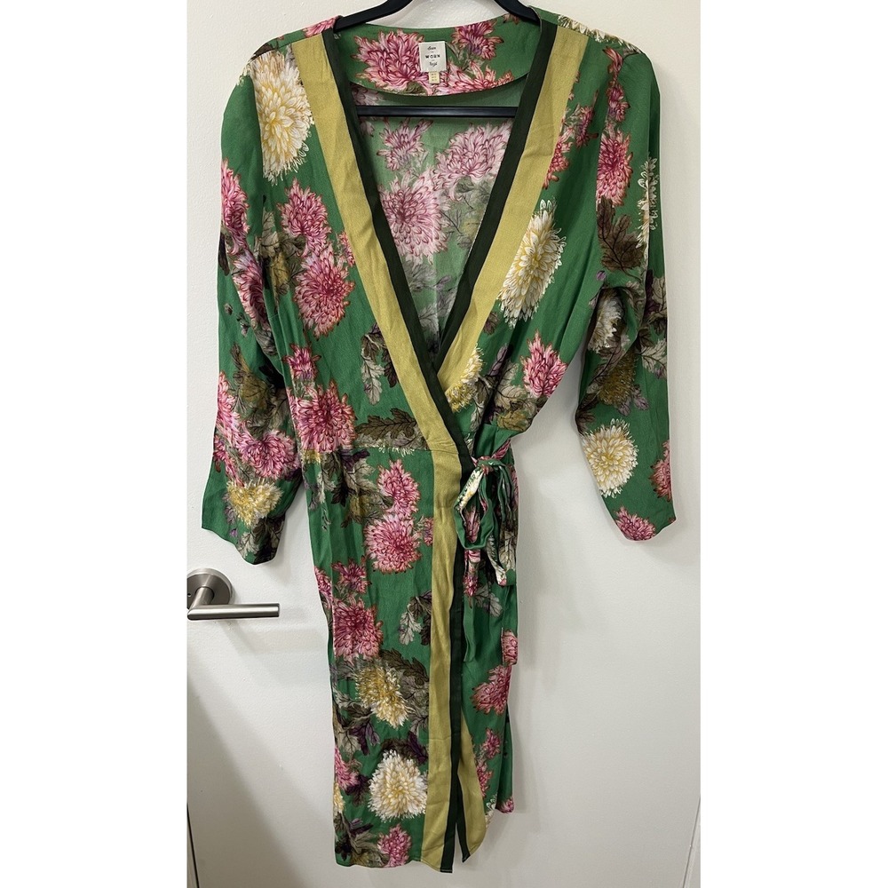 Seen Worn Kept Wrap Midi Dress long Sleeve Tie Waist Size 12 floral pink green